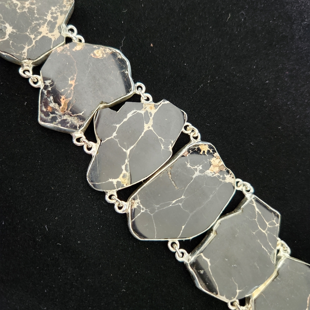 Sterling Silver and Obsidian Stone Bracelet
